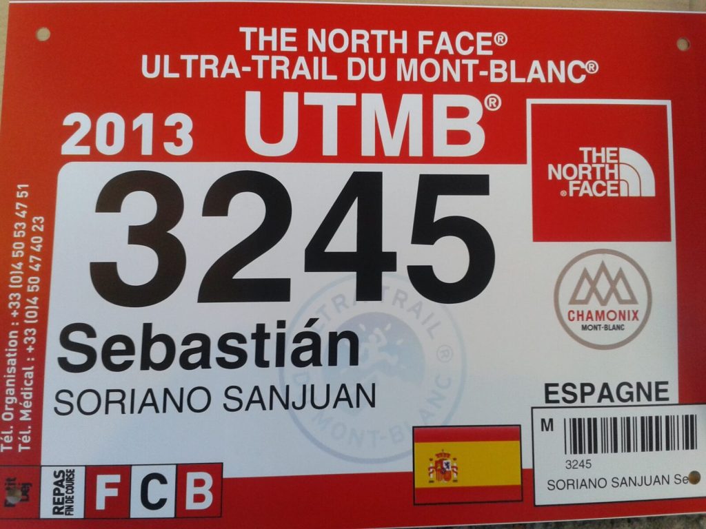 Dorsal 3245 de Sebastián Soriano en el UTMB 2013